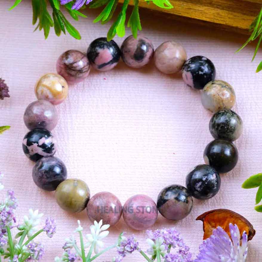 Black Stripe Rhodochrosite Stone Bracelet