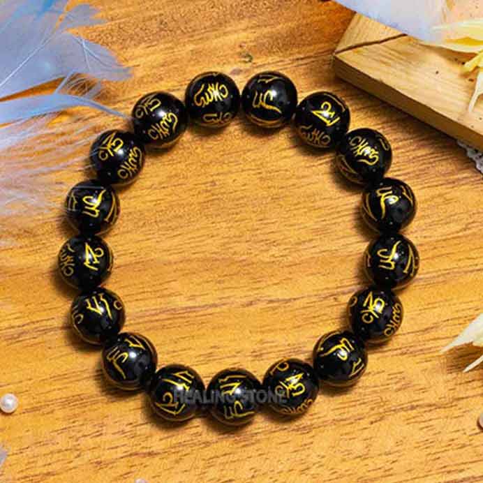 Black Onyx Mantra Stone Bracelet