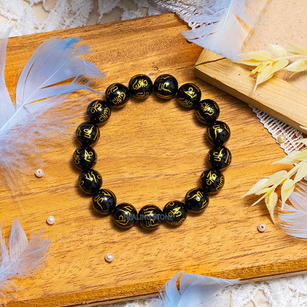 Black Onyx Mantra Stone Bracelet