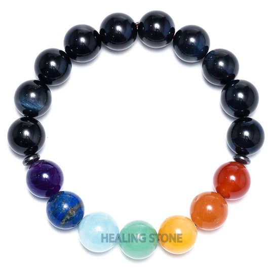 7 Chakra Stones With Premium Dark Blue Tiger Eye Stone Bracelet