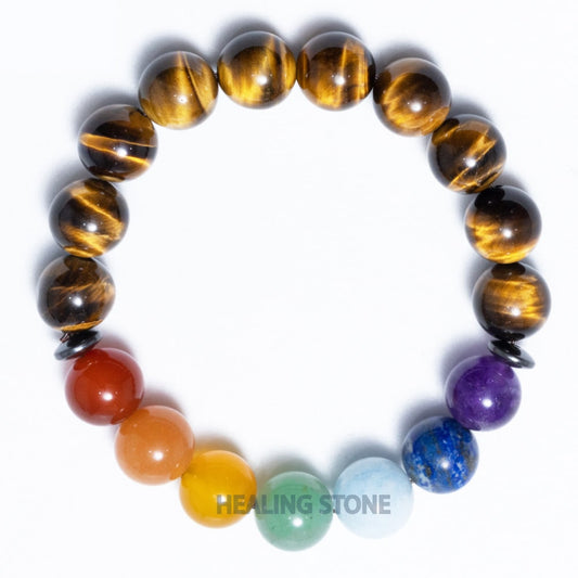 සප්ත චක්ර සහ රන්වන් දුඹුරු ටයිගර් අයි පාෂාණ පළඳනාව