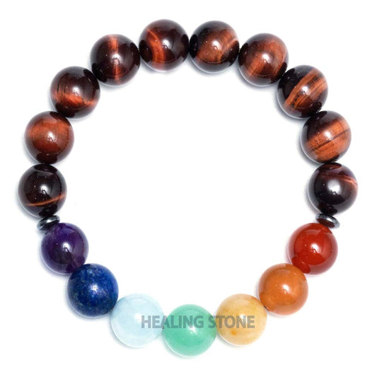 7 Chakra Stones with Red Tiger Eye Stone Bracelet