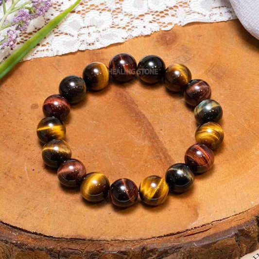 රන්වන් දුඹුරු/රතු/කළු මිශ්ර ටයිගර් අයි පාෂාණ පළඳනාව