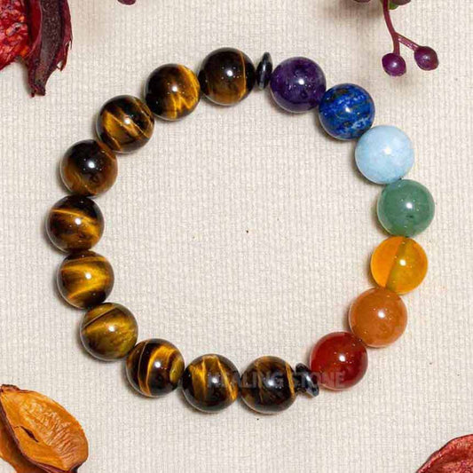 සප්ත චක්ර සහ රන්වන් දුඹුරු ටයිගර් අයි පාෂාණ පළඳනාව