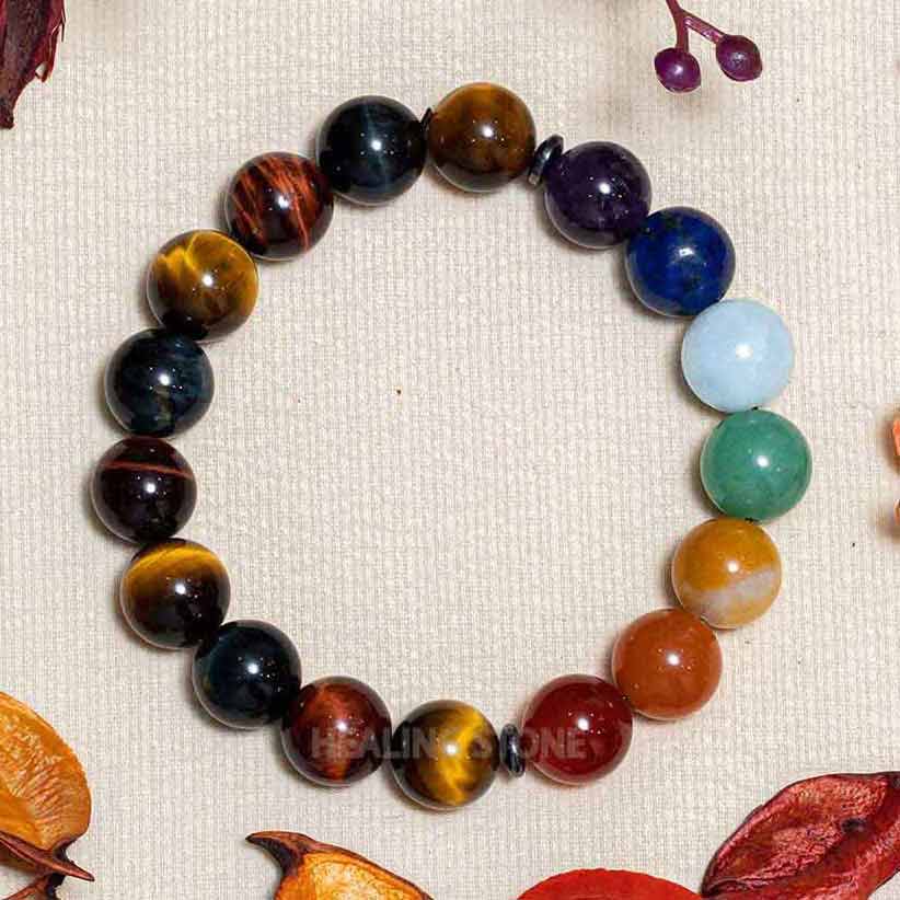 7 Chakra Stones With Golden Brown/Red/Black Mixed Tiger Eye Stone Brac ...