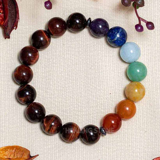 7 Chakra Stones with Red Tiger Eye Stone Bracelet